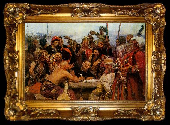 framed  llya Yefimovich Repin The Reply of the Zaporozhian Cossacks to Sultan of Turkey, ta009-2